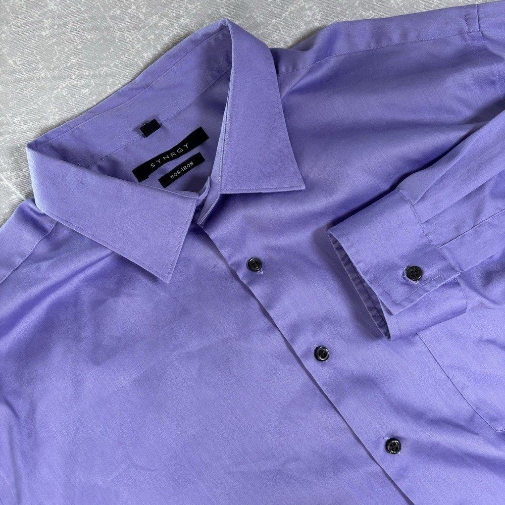SYNYRGY Men's‎ Purple Non-Iron Dress Shirt Front Pocket 19 35/36 Front Pocket